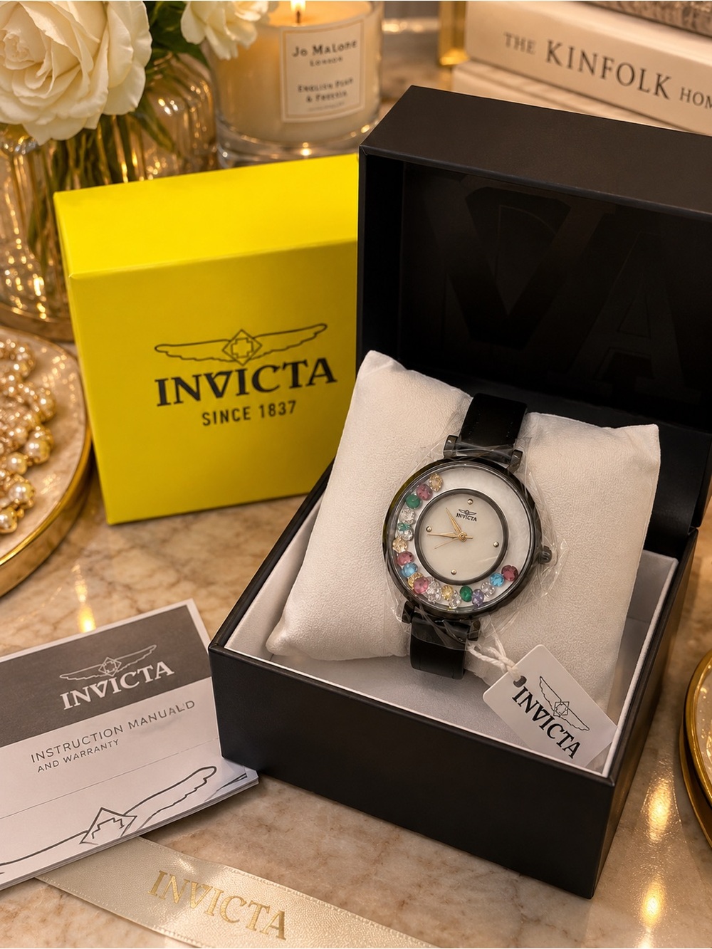 Invicta Women’s Multicolor Floating Crystal Watch Black NIB
